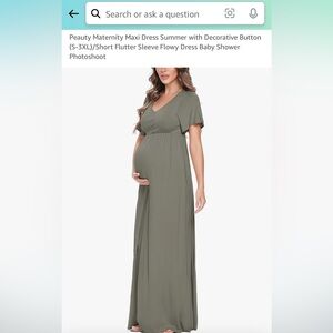 🌟HP🌟NWT Maternity Maxi Dress Summer w/ Decorative Button/Short Flutter Sleeve L